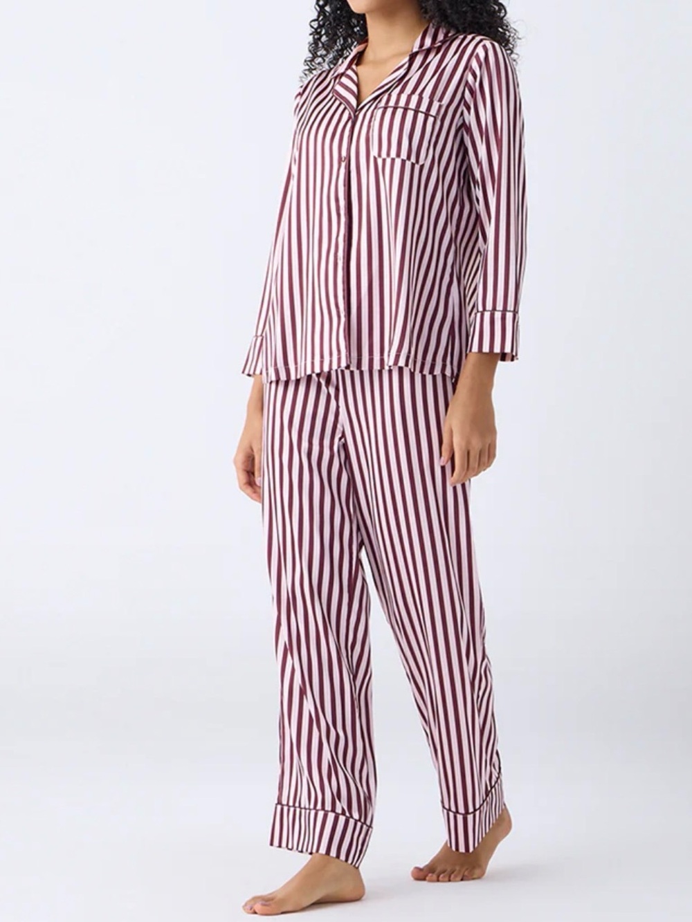 Striped Maroon & White Button-Up pyjamas set